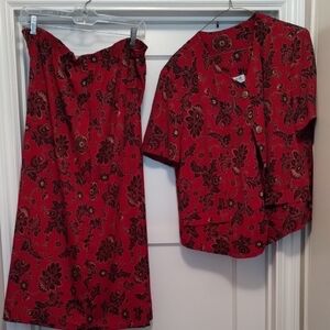 Floral Red Skirt Set
